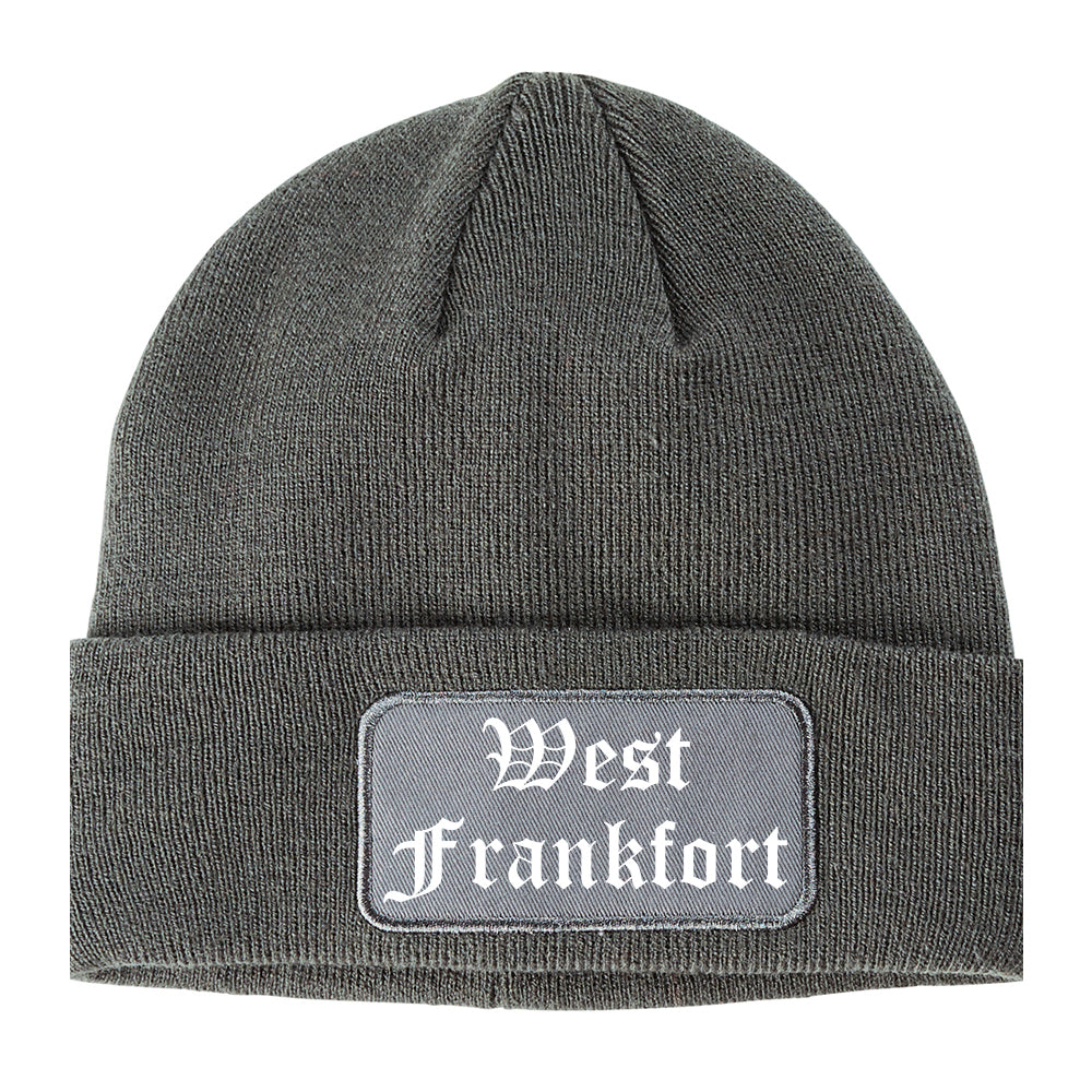 West Frankfort Illinois IL Old English Mens Knit Beanie Hat Cap Grey