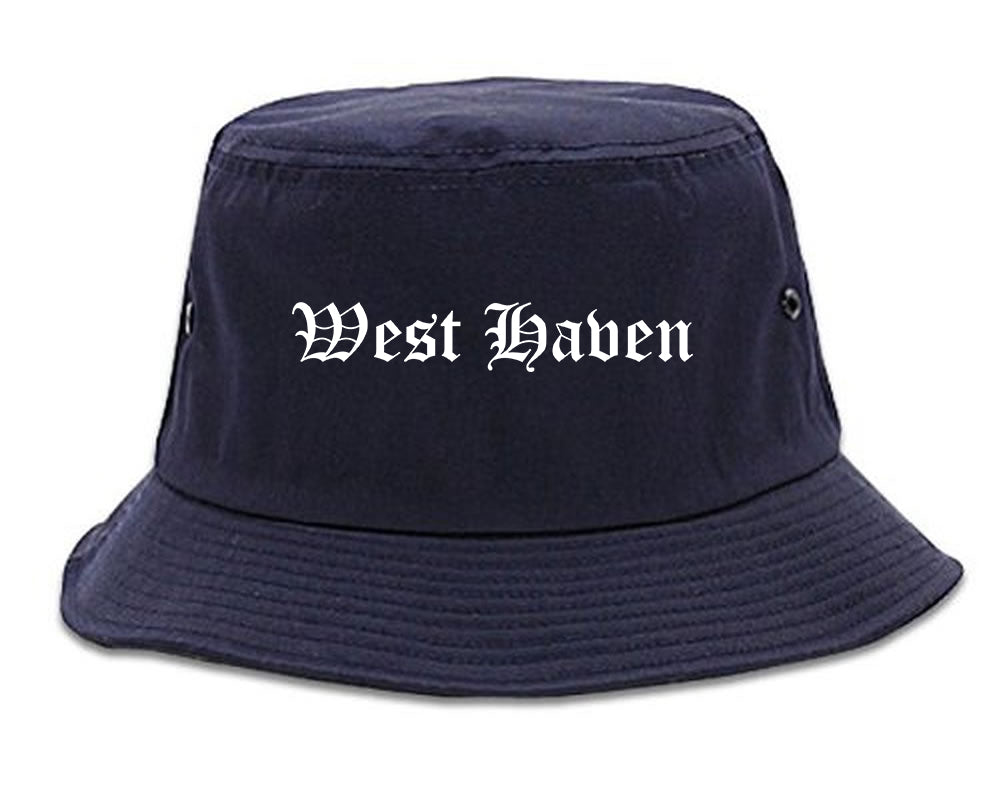 West Haven Connecticut CT Old English Mens Bucket Hat Navy Blue