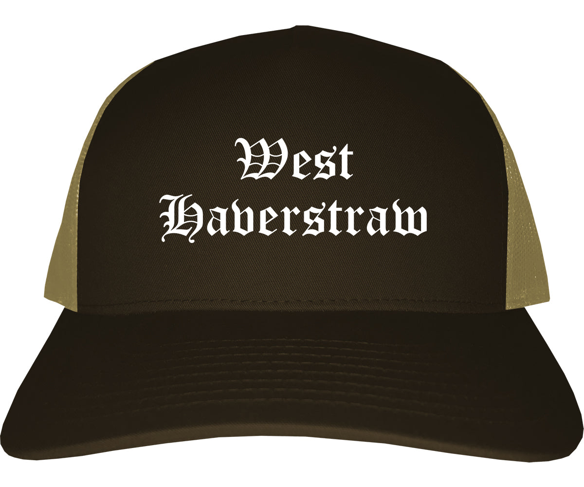 West Haverstraw New York NY Old English Mens Trucker Hat Cap Brown