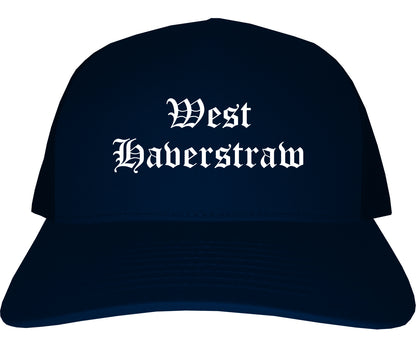 West Haverstraw New York NY Old English Mens Trucker Hat Cap Navy Blue