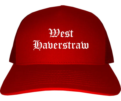 West Haverstraw New York NY Old English Mens Trucker Hat Cap Red