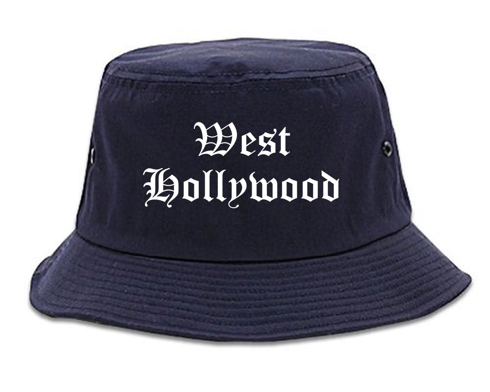 West Hollywood California CA Old English Mens Bucket Hat Navy Blue
