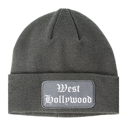 West Hollywood California CA Old English Mens Knit Beanie Hat Cap Grey