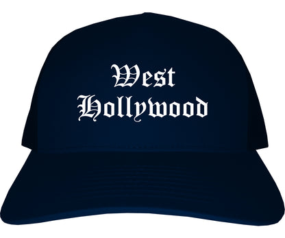West Hollywood California CA Old English Mens Trucker Hat Cap Navy Blue