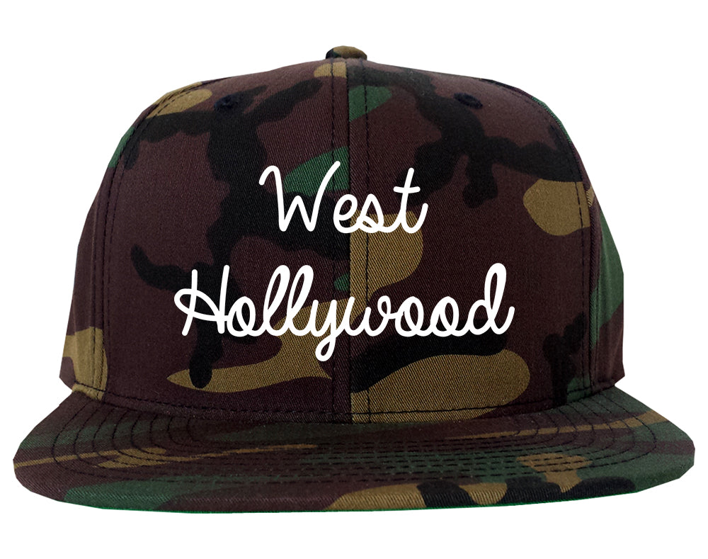 West Hollywood California CA Script Mens Snapback Hat Army Camo