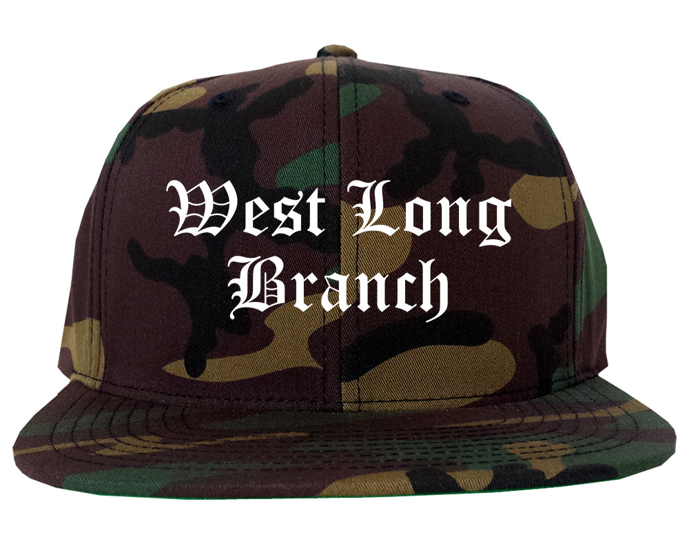 West Long Branch New Jersey NJ Old English Mens Snapback Hat Army Camo