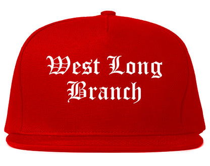 West Long Branch New Jersey NJ Old English Mens Snapback Hat Red