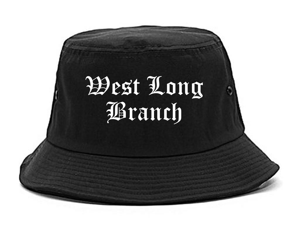 West Long Branch New Jersey NJ Old English Mens Bucket Hat Black