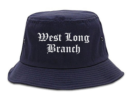 West Long Branch New Jersey NJ Old English Mens Bucket Hat Navy Blue