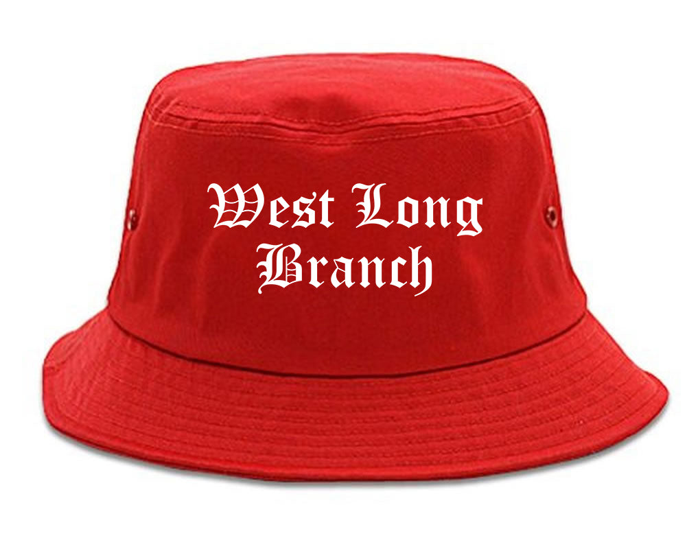 West Long Branch New Jersey NJ Old English Mens Bucket Hat Red