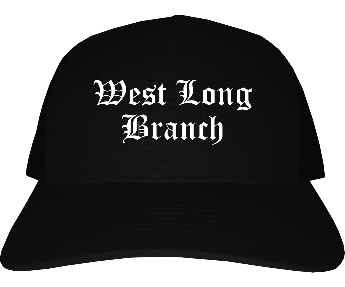 West Long Branch New Jersey NJ Old English Mens Trucker Hat Cap Black