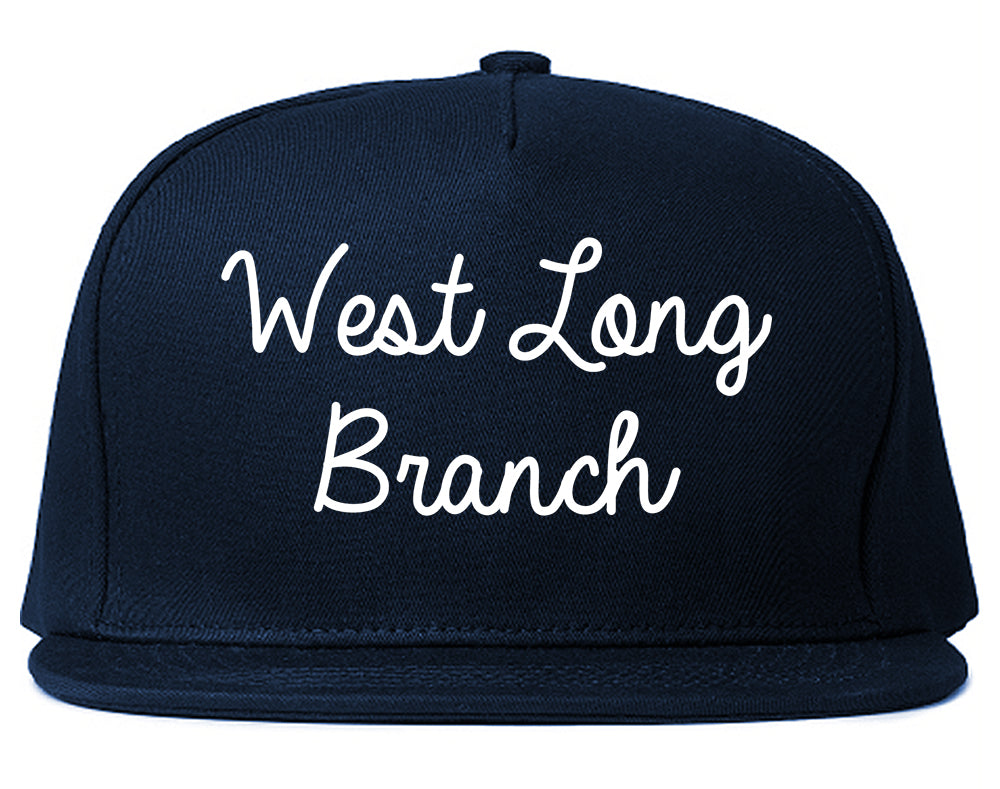 West Long Branch New Jersey NJ Script Mens Snapback Hat Navy Blue