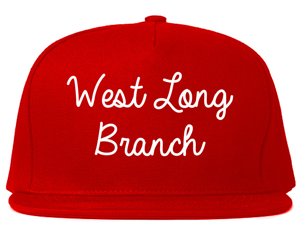 West Long Branch New Jersey NJ Script Mens Snapback Hat Red