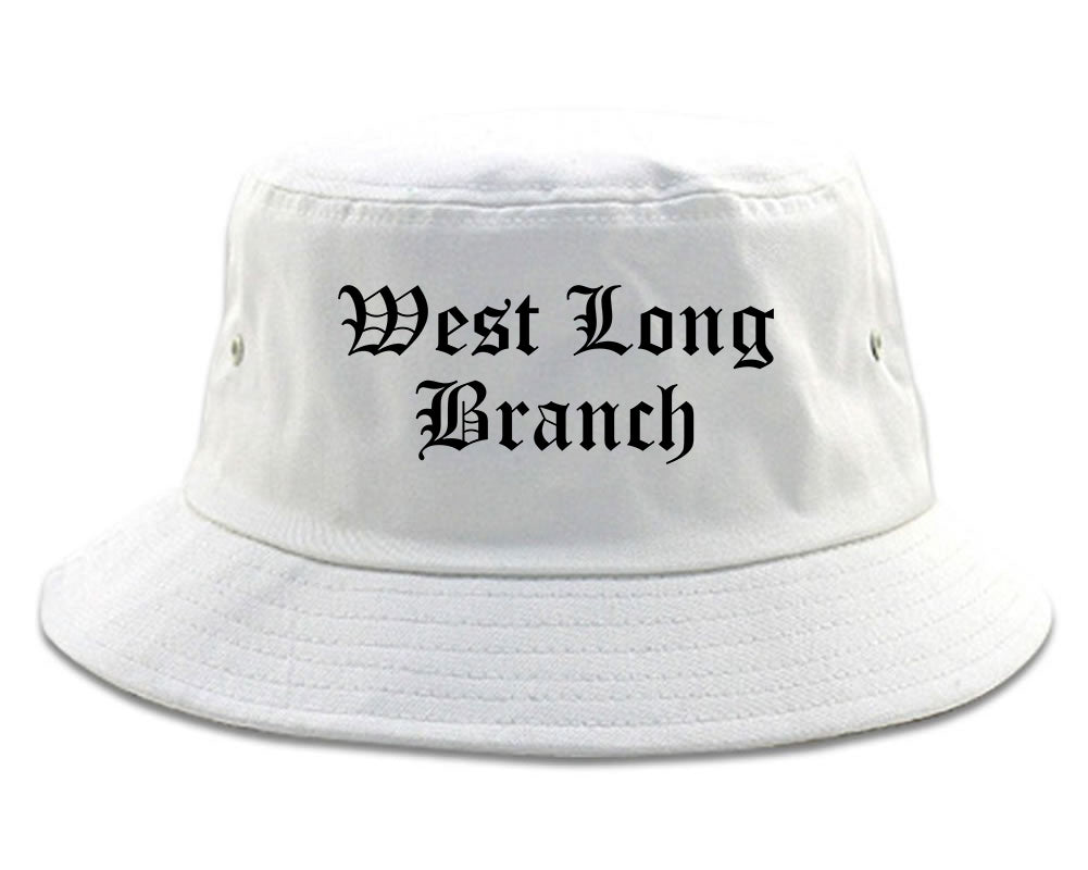 West Long Branch New Jersey NJ Old English Mens Bucket Hat White