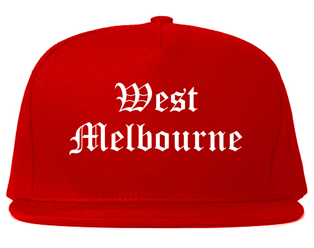 West Melbourne Florida FL Old English Mens Snapback Hat Red