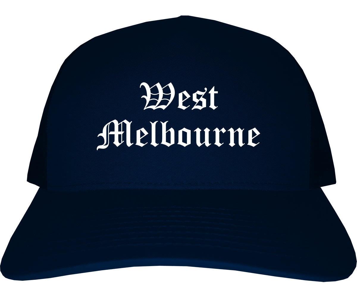 West Melbourne Florida FL Old English Mens Trucker Hat Cap Navy Blue