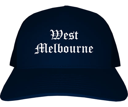 West Melbourne Florida FL Old English Mens Trucker Hat Cap Navy Blue