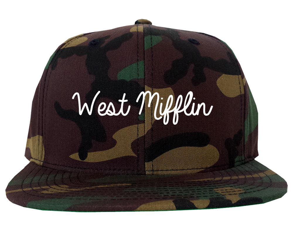 West Mifflin Pennsylvania PA Script Mens Snapback Hat Army Camo