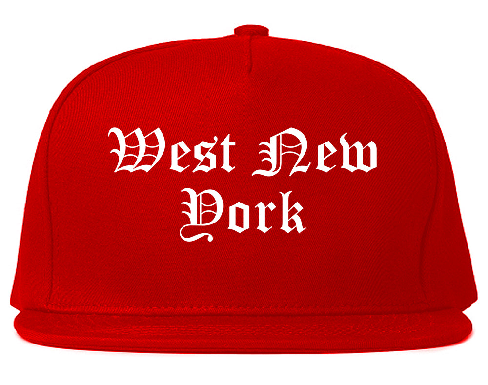 West New York New Jersey NJ Old English Mens Snapback Hat Red