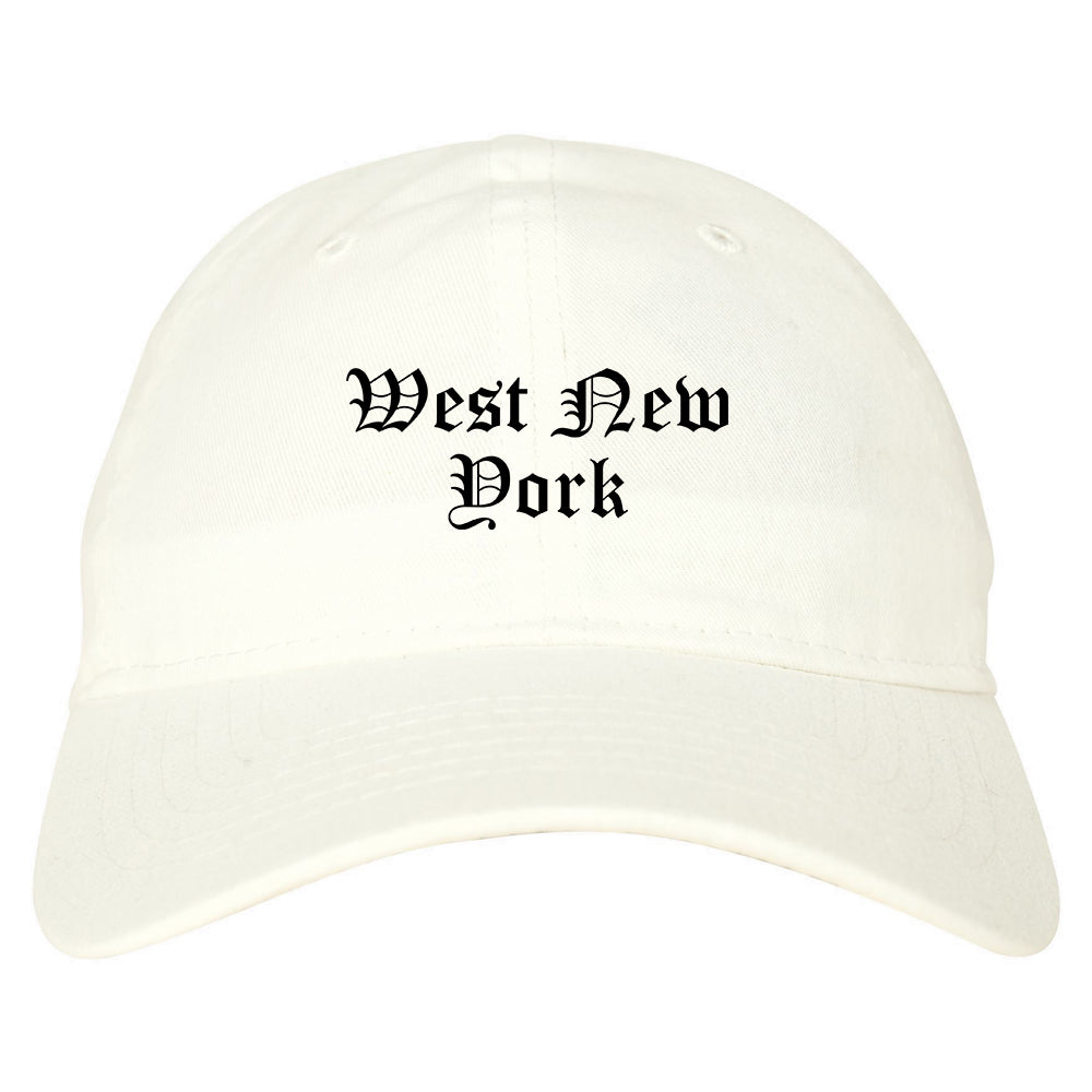 West New York New Jersey NJ Old English Mens Dad Hat Baseball Cap White