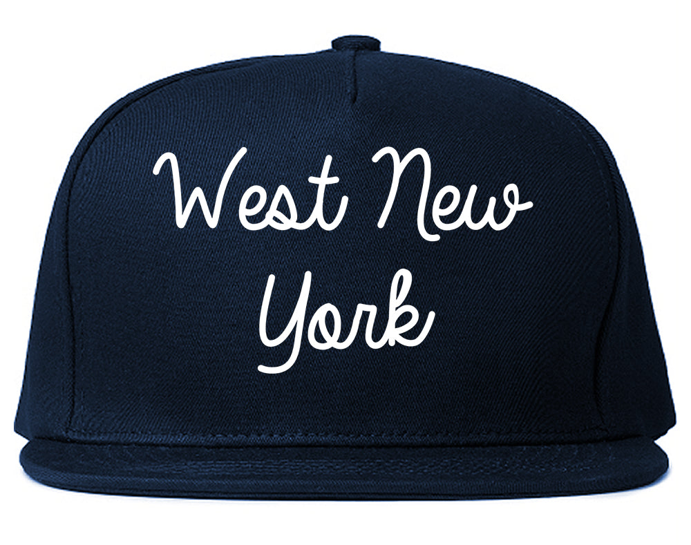 West New York New Jersey NJ Script Mens Snapback Hat Navy Blue