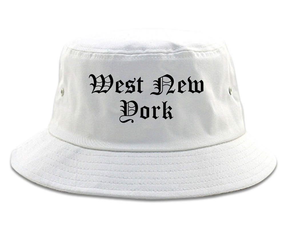 West New York New Jersey NJ Old English Mens Bucket Hat White