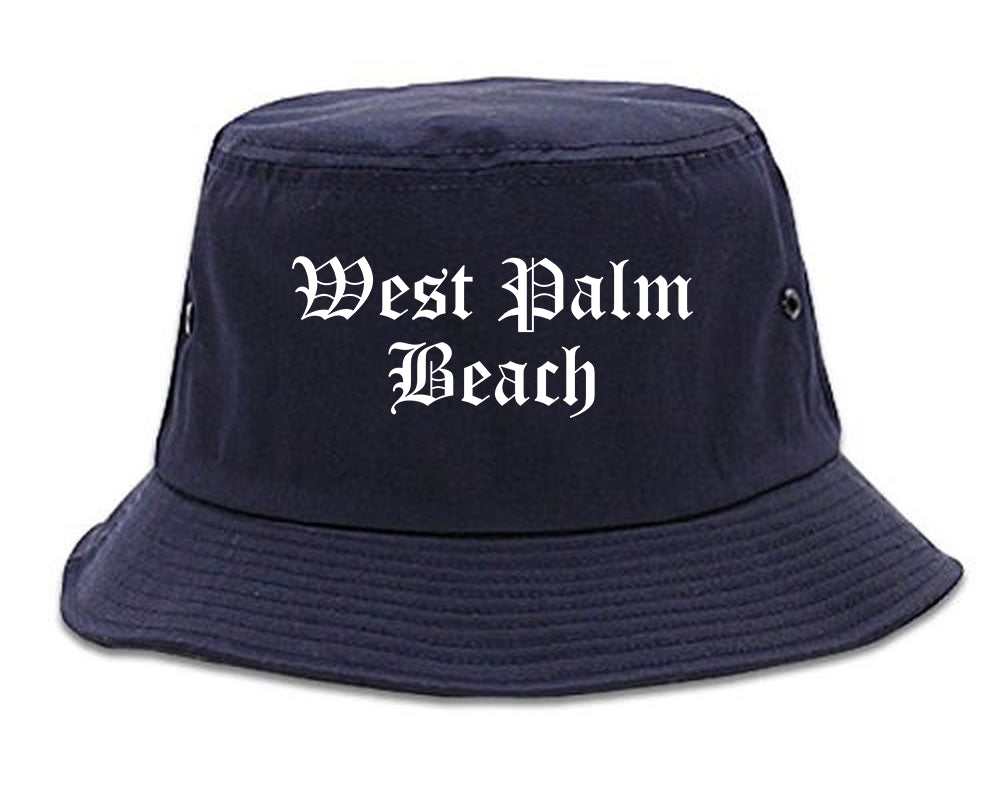 West Palm Beach Florida FL Old English Mens Bucket Hat Navy Blue