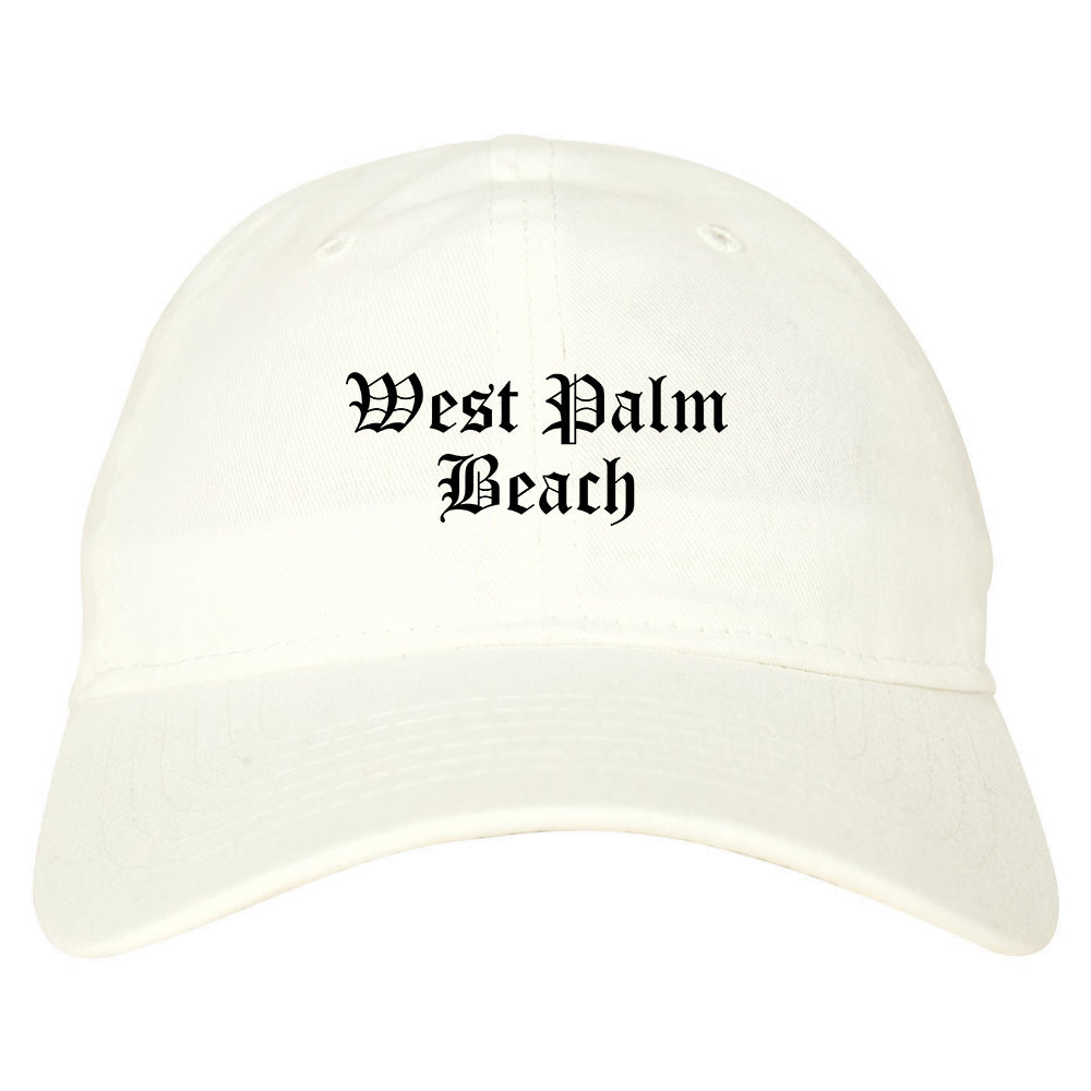 West Palm Beach Florida FL Old English Mens Dad Hat Baseball Cap White