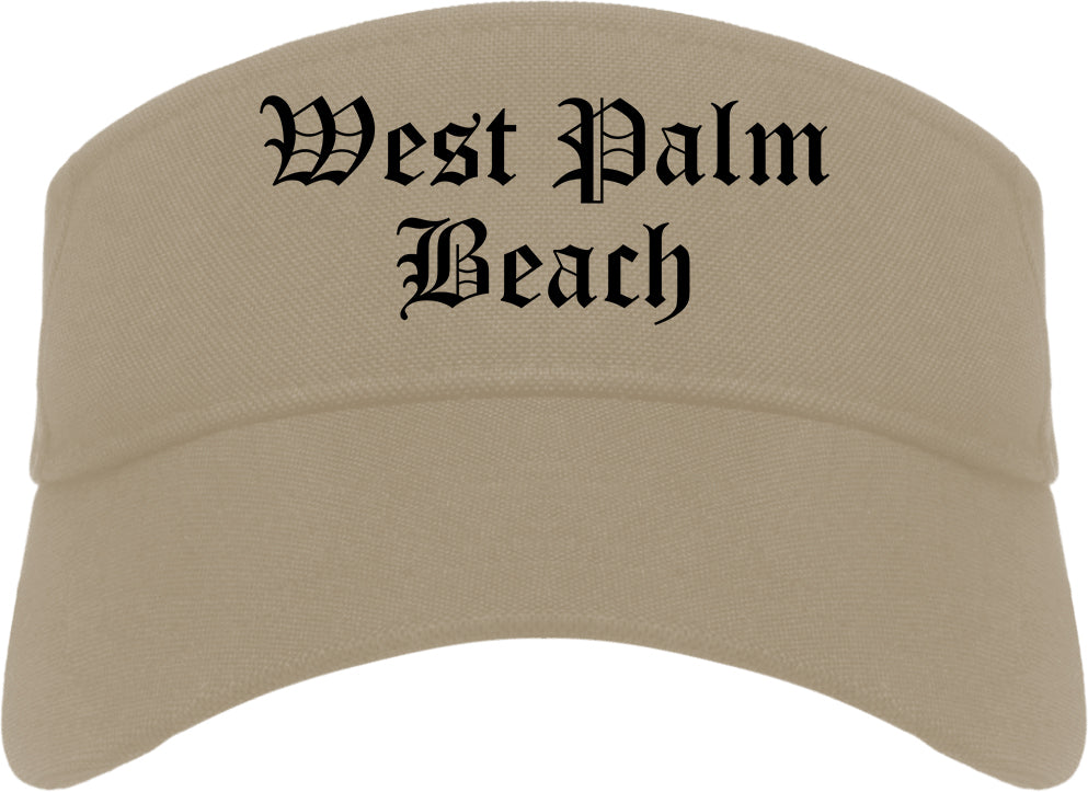 West Palm Beach Florida FL Old English Mens Visor Cap Hat Khaki