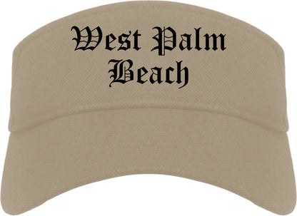 West Palm Beach Florida FL Old English Mens Visor Cap Hat Khaki