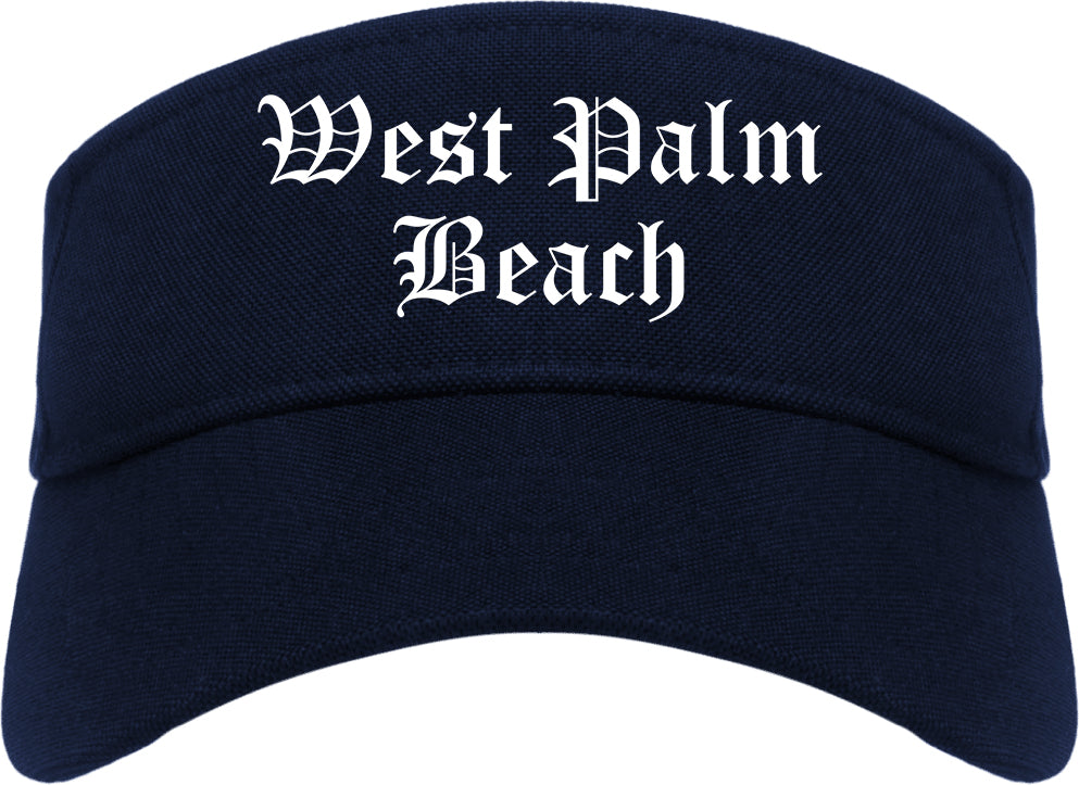 West Palm Beach Florida FL Old English Mens Visor Cap Hat Navy Blue