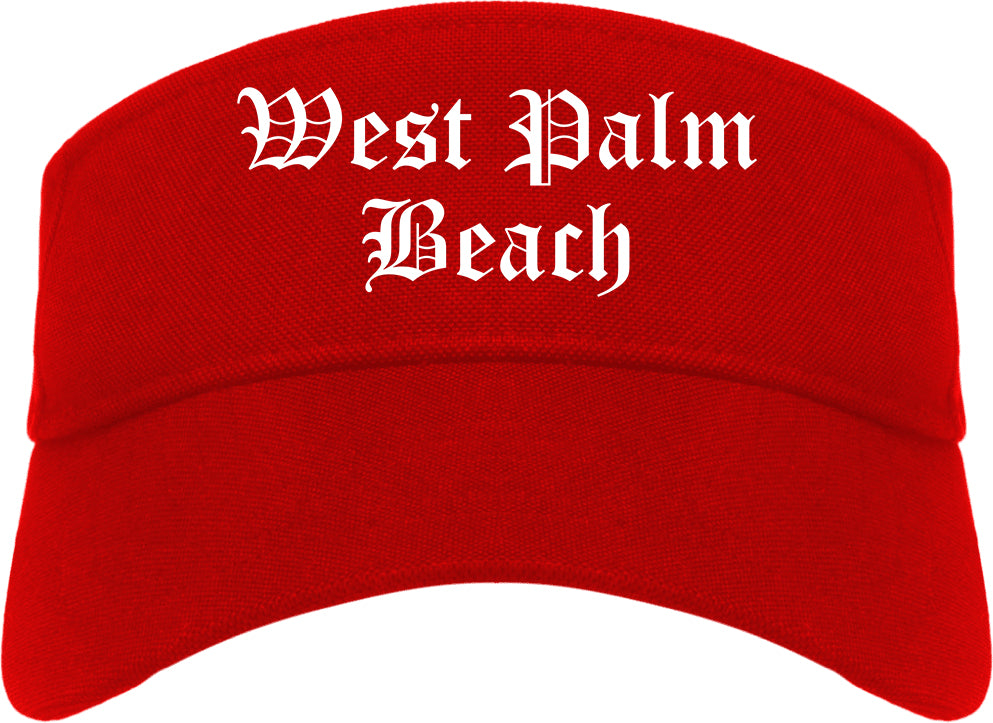 West Palm Beach Florida FL Old English Mens Visor Cap Hat Red