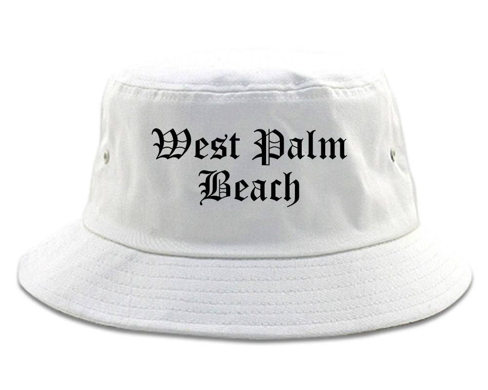 West Palm Beach Florida FL Old English Mens Bucket Hat White