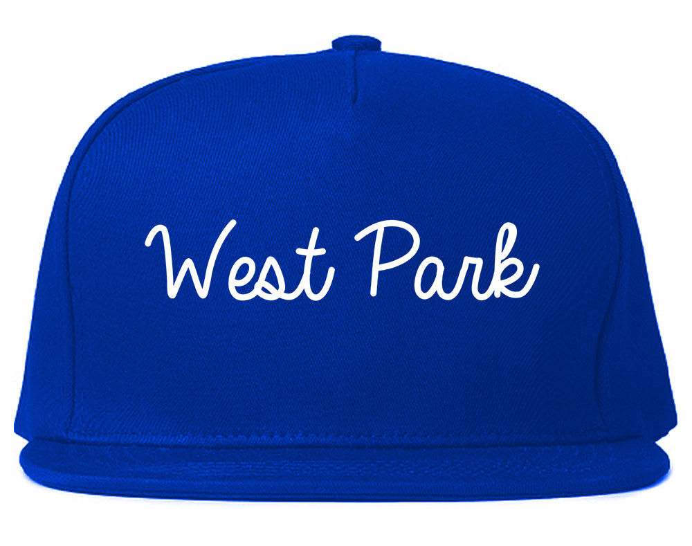 West Park Florida FL Script Mens Snapback Hat Royal Blue