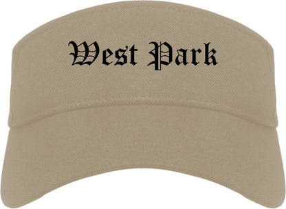 West Park Florida FL Old English Mens Visor Cap Hat Khaki