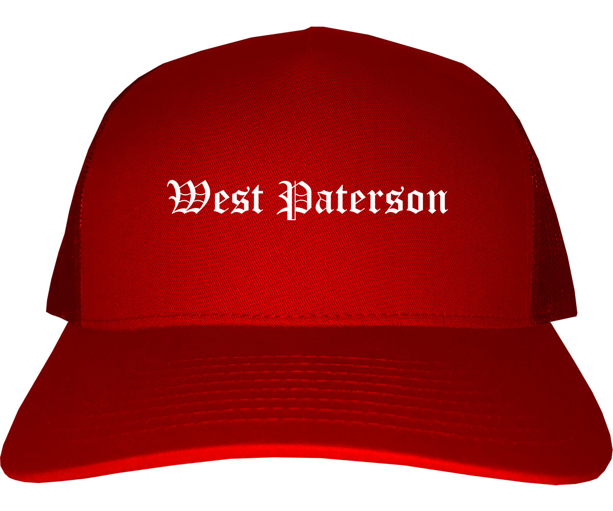 West Paterson New Jersey NJ Old English Mens Trucker Hat Cap Red