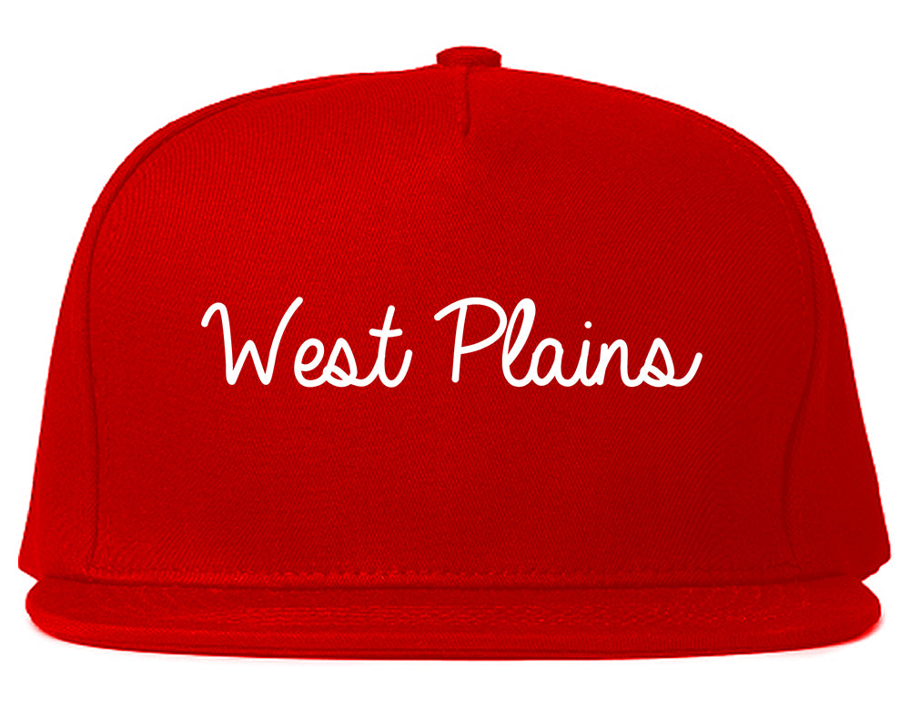 West Plains Missouri MO Script Mens Snapback Hat Red