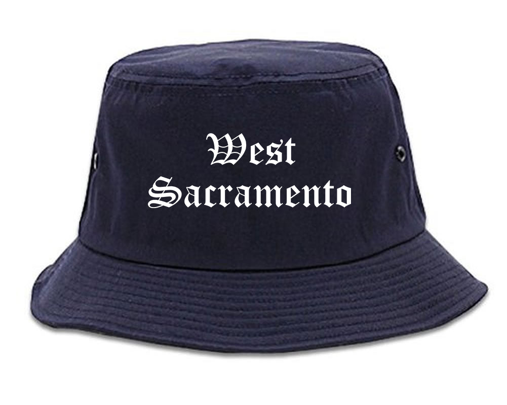 West Sacramento California CA Old English Mens Bucket Hat Navy Blue