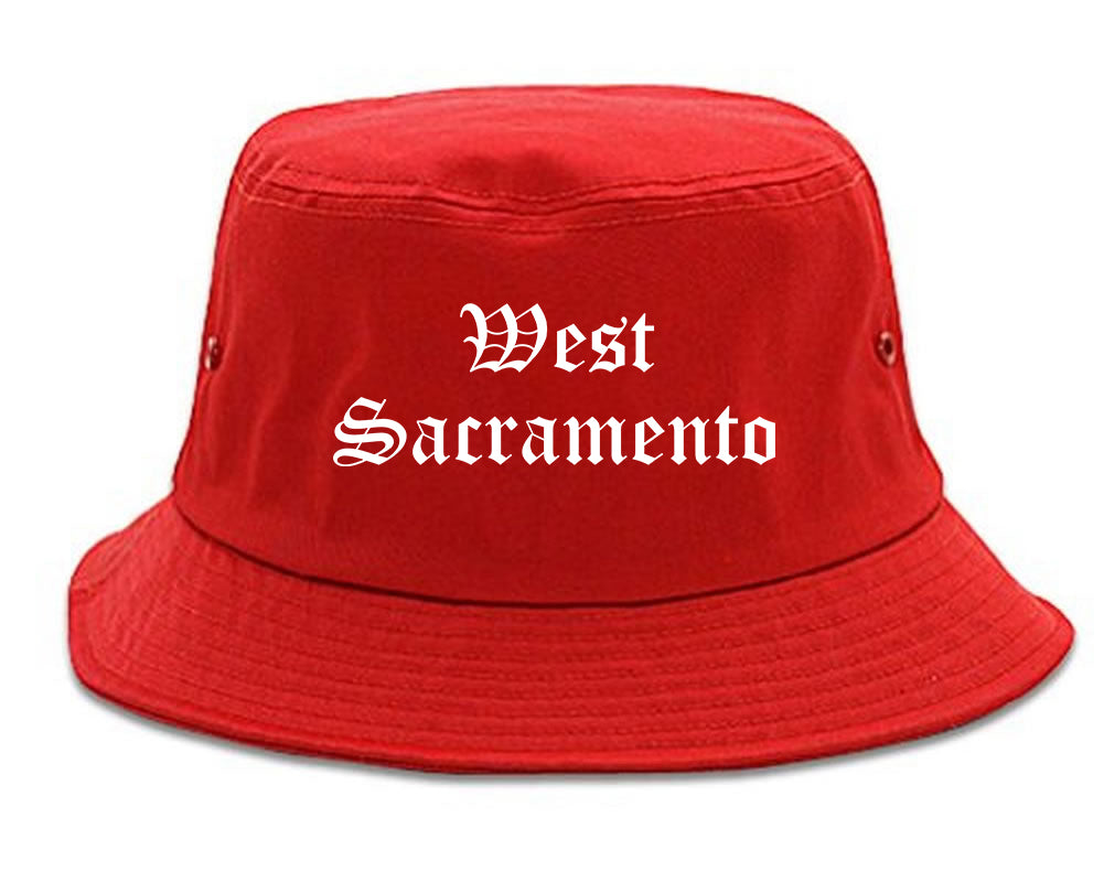 West Sacramento California CA Old English Mens Bucket Hat Red