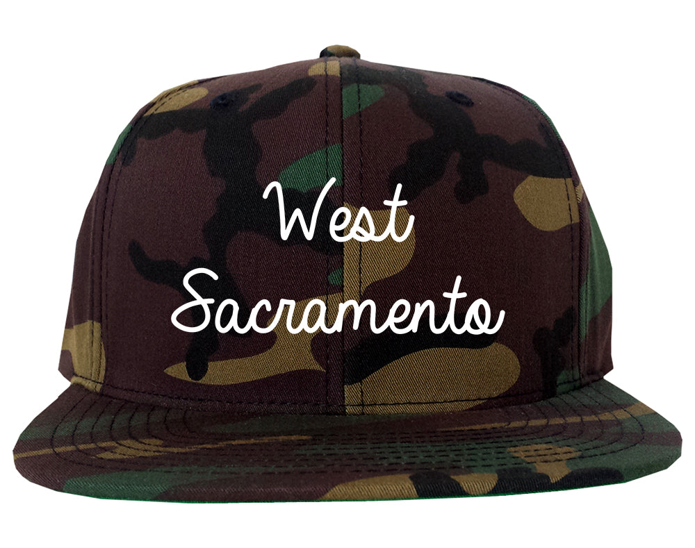 West Sacramento California CA Script Mens Snapback Hat Army Camo