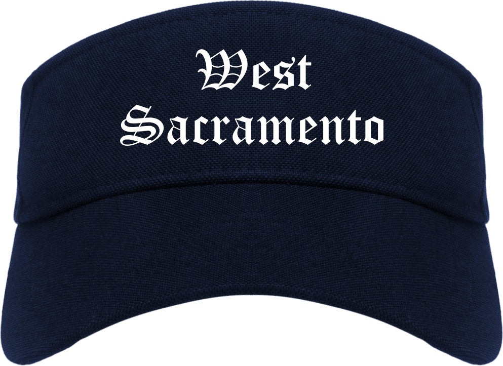 West Sacramento California CA Old English Mens Visor Cap Hat Navy Blue