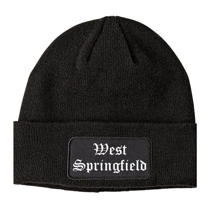 West Springfield Massachusetts MA Old English Mens Knit Beanie Hat Cap Black