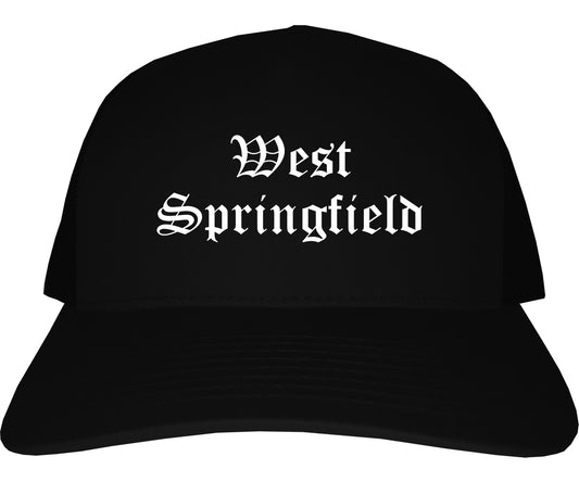 West Springfield Massachusetts MA Old English Mens Trucker Hat Cap Black