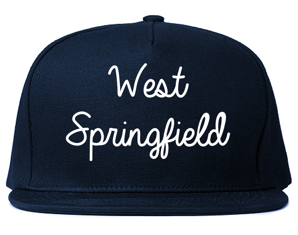 West Springfield Massachusetts MA Script Mens Snapback Hat Navy Blue