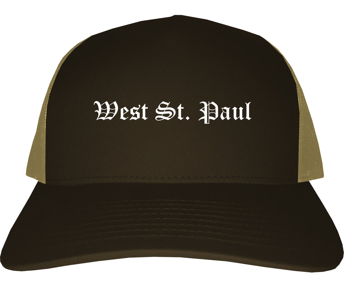 West St. Paul Minnesota MN Old English Mens Trucker Hat Cap Brown