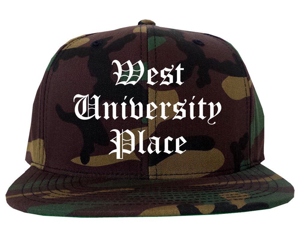 West University Place Texas TX Old English Mens Snapback Hat Army Camo
