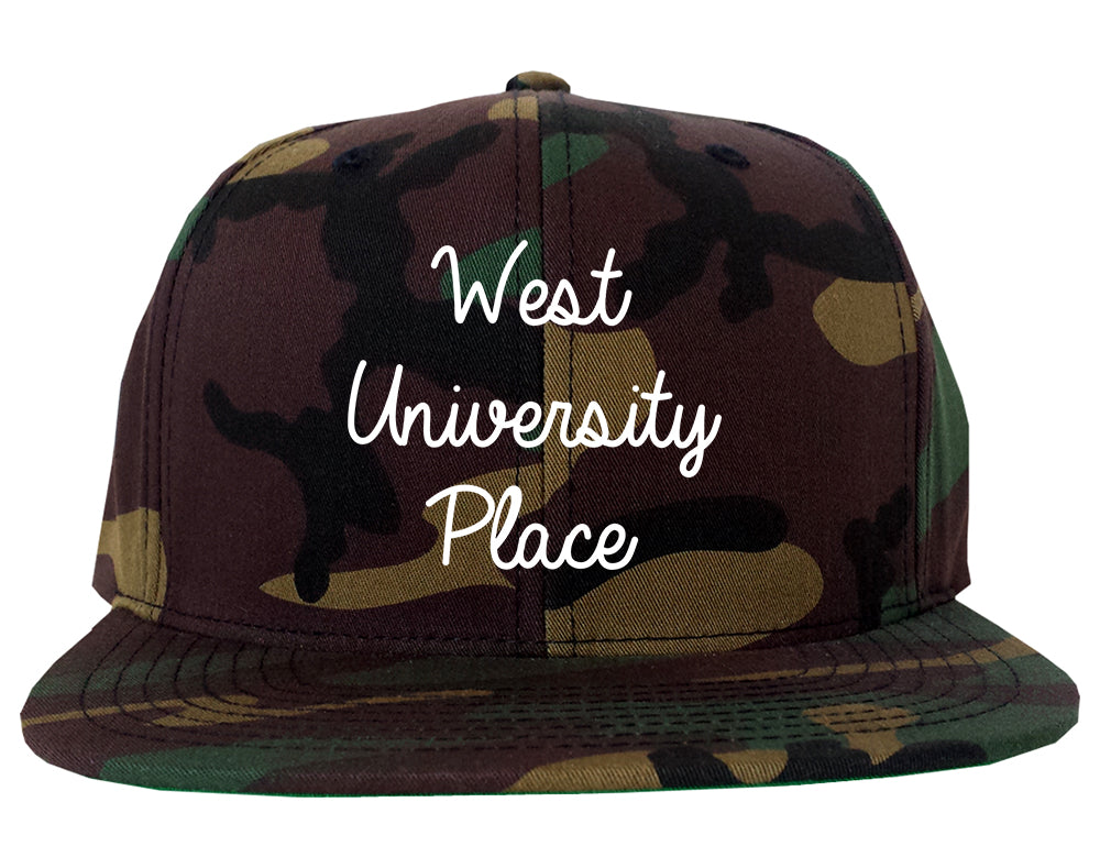 West University Place Texas TX Script Mens Snapback Hat Army Camo