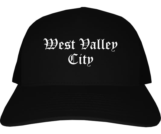 West Valley City Utah UT Old English Mens Trucker Hat Cap Black