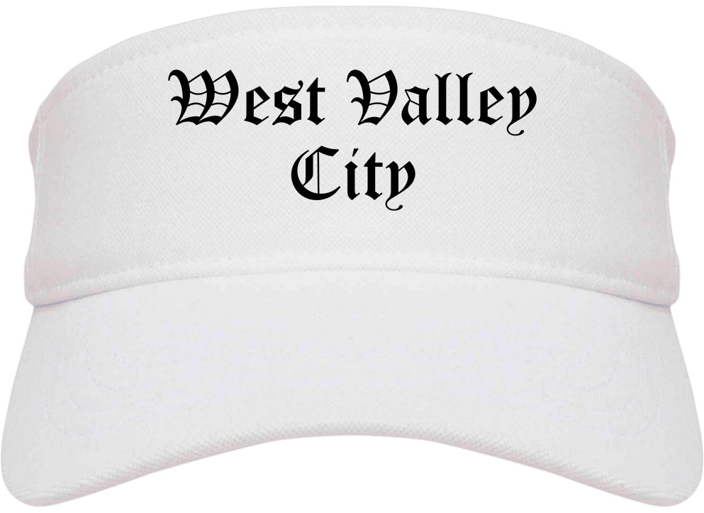 West Valley City Utah UT Old English Mens Visor Cap Hat White