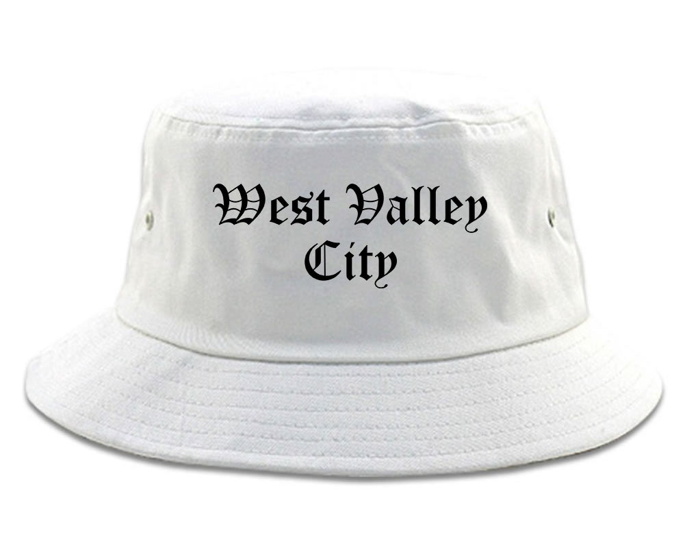 West Valley City Utah UT Old English Mens Bucket Hat White